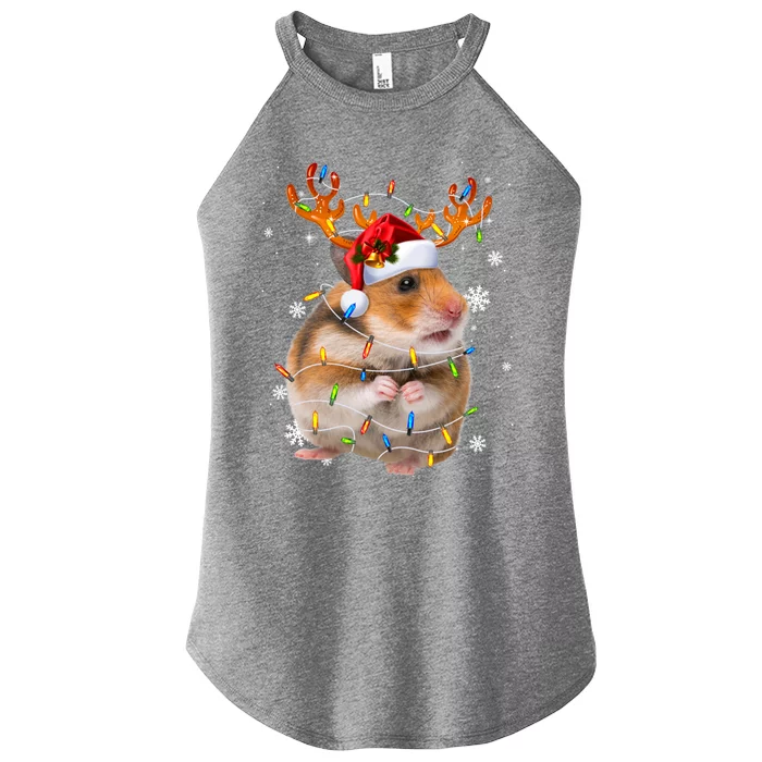 Hamster Reindeer Christmas Lights Funny Hamster Xmas Gift Women’s Perfect Tri Rocker Tank