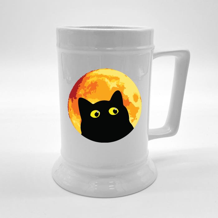 Halloween Retro Cat Moon Front & Back Beer Stein