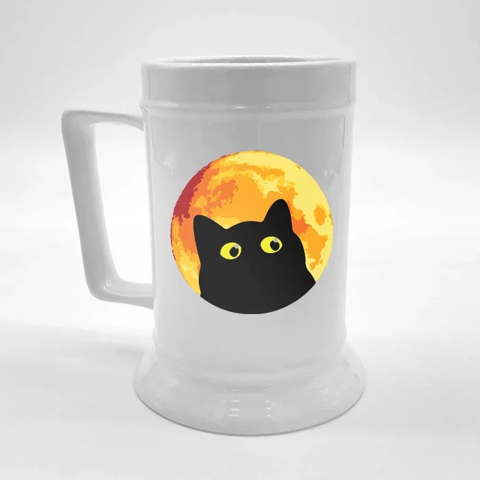 Halloween Retro Cat Moon Front & Back Beer Stein