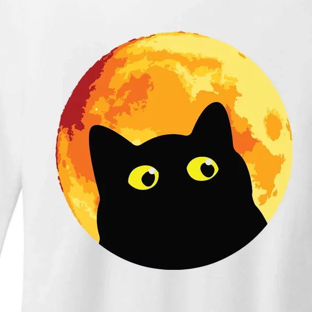 Halloween Retro Cat Moon Womens CVC Long Sleeve Shirt