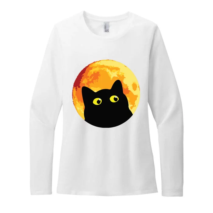 Halloween Retro Cat Moon Womens CVC Long Sleeve Shirt