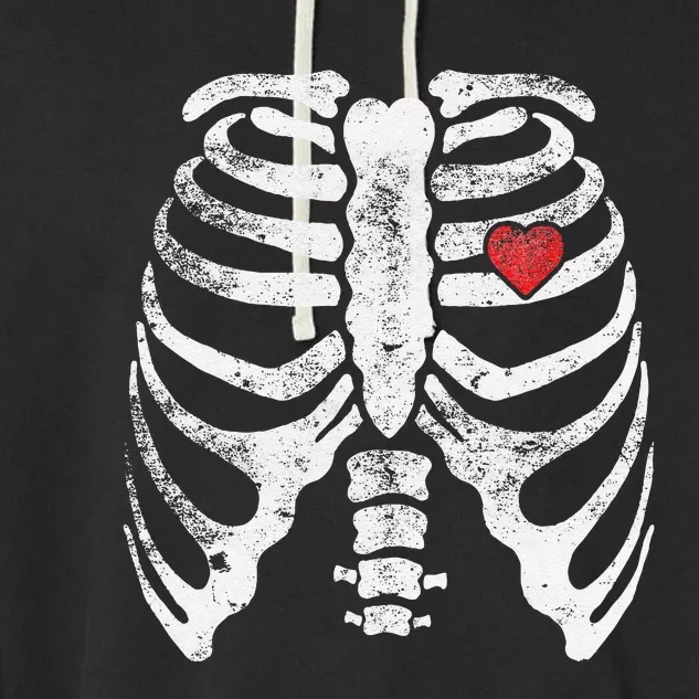 Heart Rib Cage Xray Funny Halloween Skeleton Garment-Dyed Fleece Hoodie