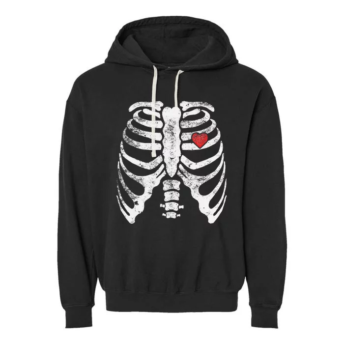 Heart Rib Cage Xray Funny Halloween Skeleton Garment-Dyed Fleece Hoodie