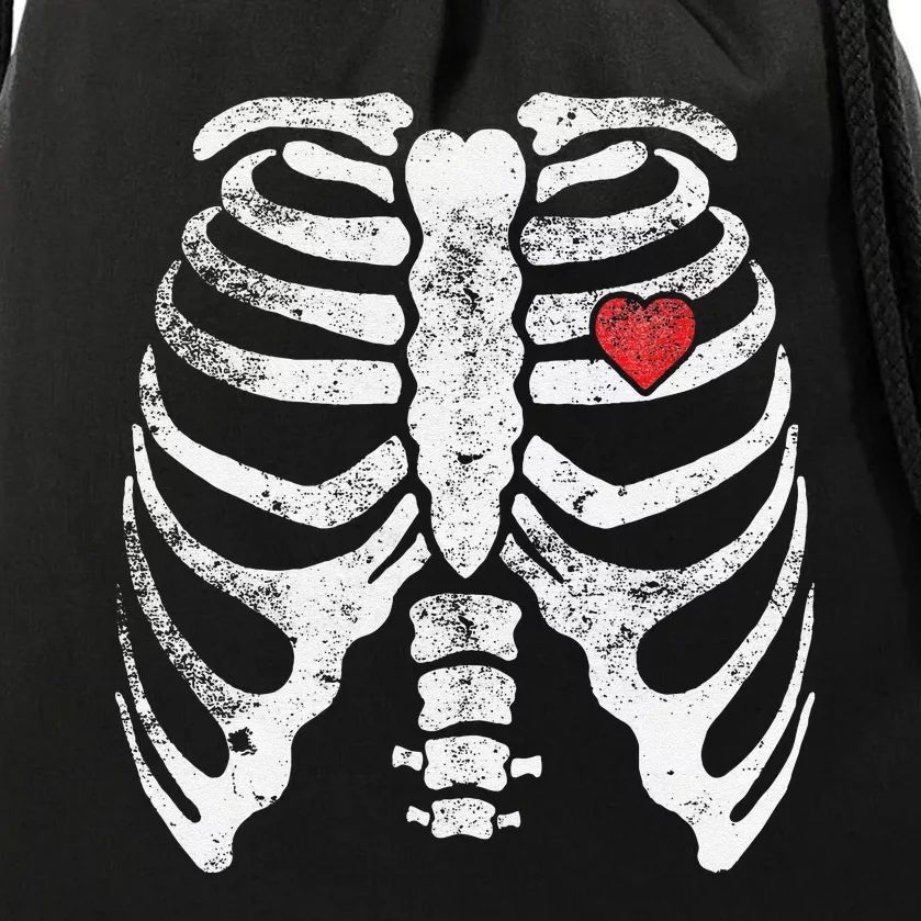 Heart Rib Cage Xray Funny Halloween Skeleton Drawstring Bag