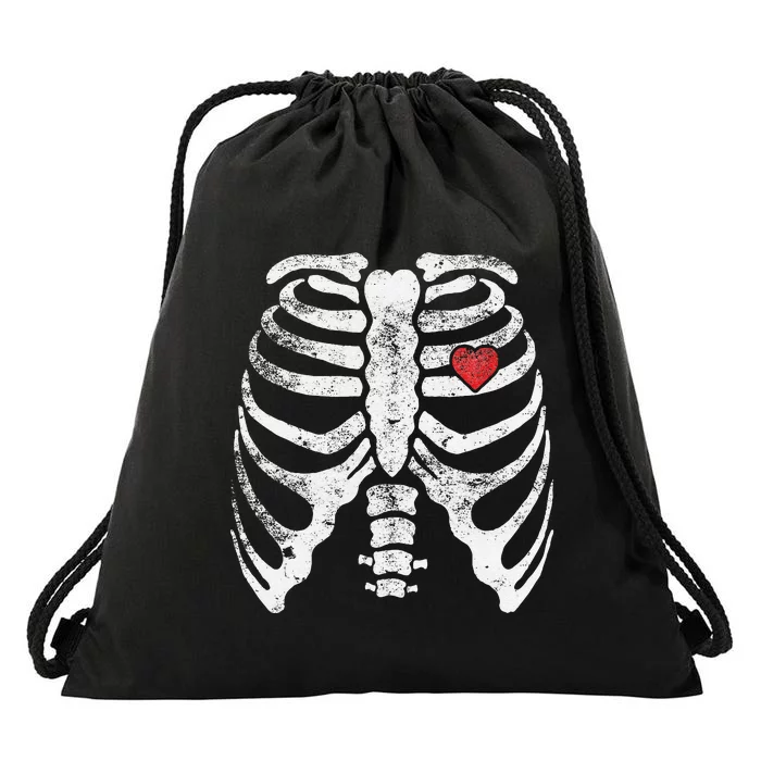 Heart Rib Cage Xray Funny Halloween Skeleton Drawstring Bag