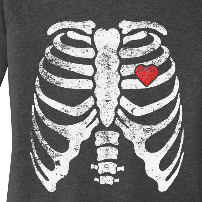 Heart Rib Cage Xray Funny Halloween Skeleton Women's Perfect Tri Tunic Long Sleeve Shirt