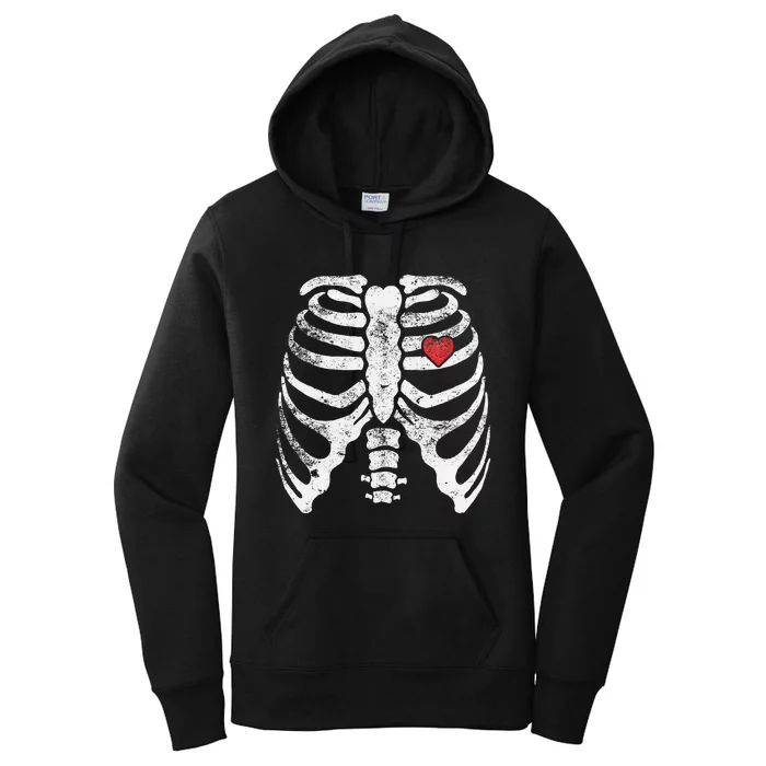 Heart Rib Cage Xray Funny Halloween Skeleton Women's Pullover Hoodie