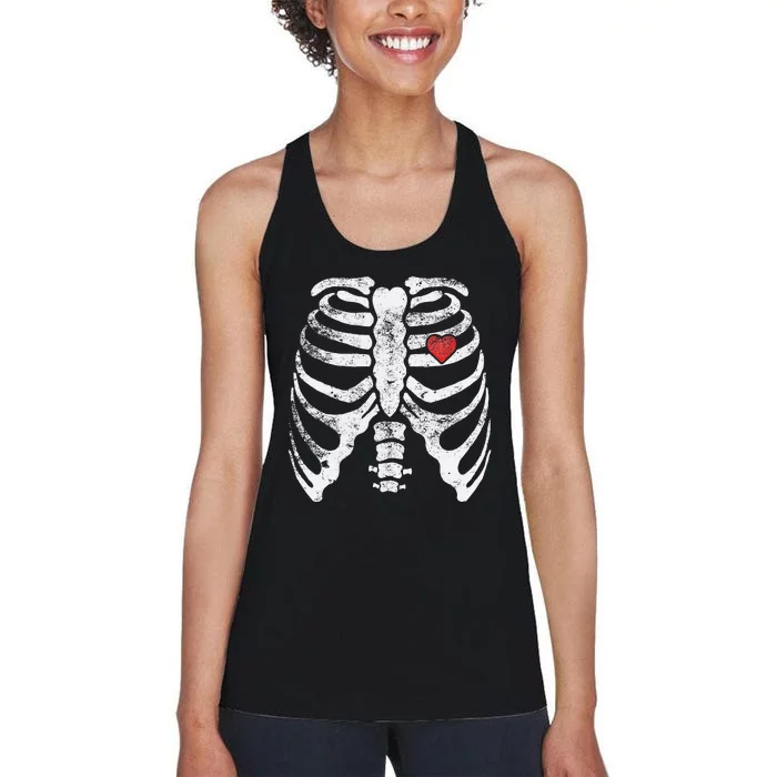 Heart Rib Cage Xray Funny Halloween Skeleton Women's Racerback Tank