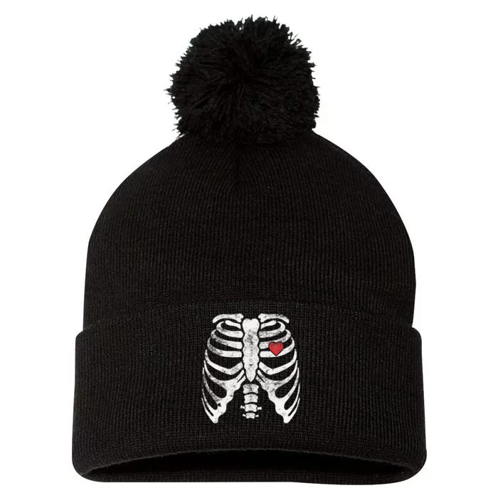 Heart Rib Cage Xray Funny Halloween Skeleton Pom Pom 12in Knit Beanie