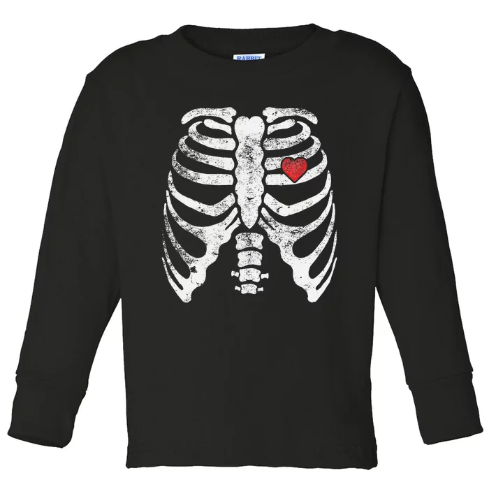 Heart Rib Cage Xray Funny Halloween Skeleton Toddler Long Sleeve Shirt