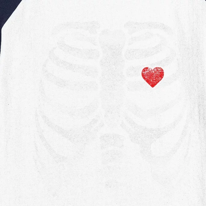 Heart Rib Cage Xray Funny Halloween Skeleton Baseball Sleeve Shirt