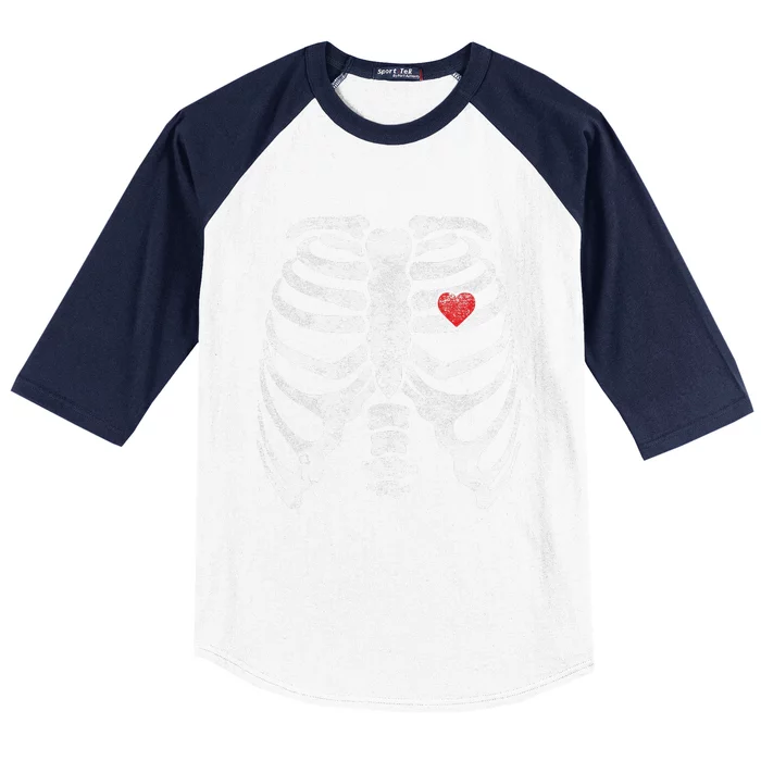 Heart Rib Cage Xray Funny Halloween Skeleton Baseball Sleeve Shirt