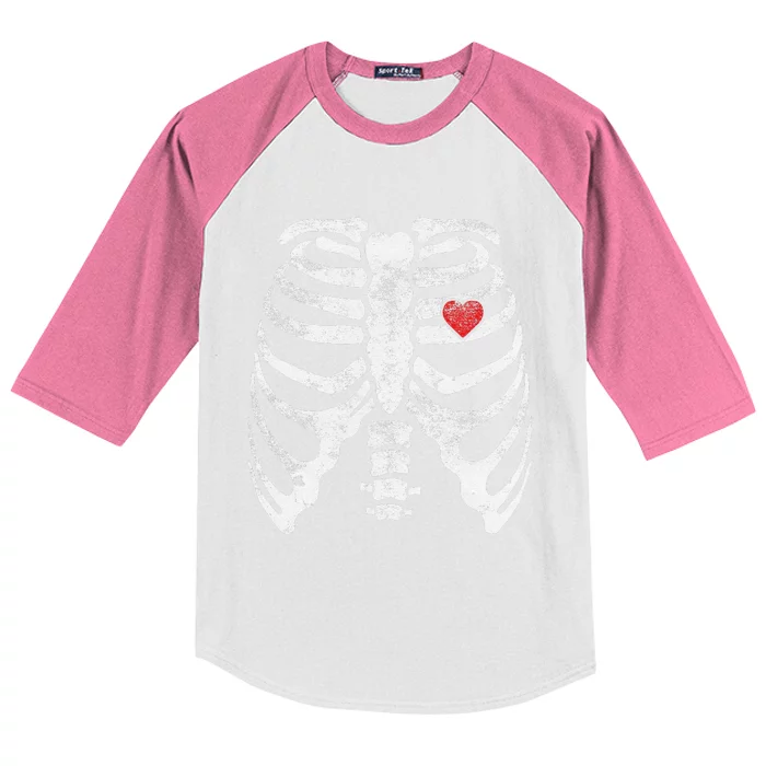 Heart Rib Cage Xray Funny Halloween Skeleton Kids Colorblock Raglan Jersey