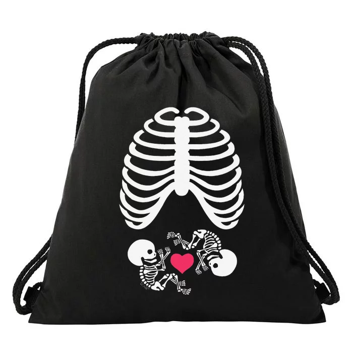 Halloween Rib Cage Pregnancy Expecting Twins Baby Love Drawstring Bag