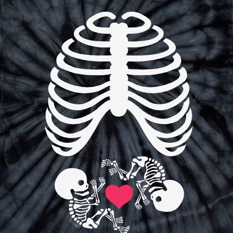 Halloween Rib Cage Pregnancy Expecting Twins Baby Love Tie-Dye T-Shirt