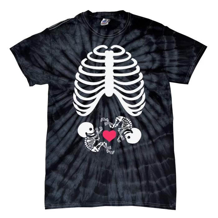 Halloween Rib Cage Pregnancy Expecting Twins Baby Love Tie-Dye T-Shirt