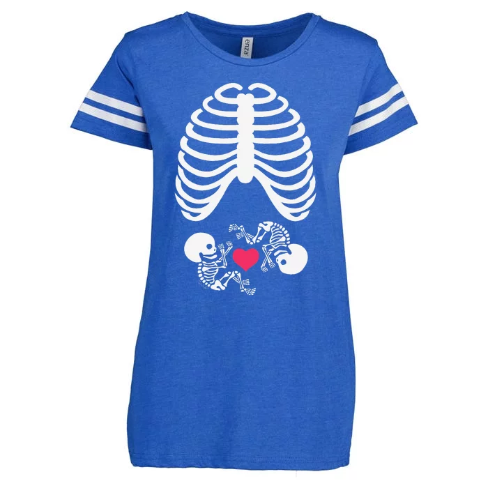 Halloween Rib Cage Pregnancy Expecting Twins Baby Love Enza Ladies Jersey Football T-Shirt