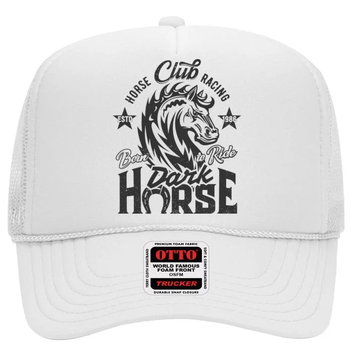 Horse Racing Club Dark Horse Born To Ride High Crown Mesh Trucker Hat