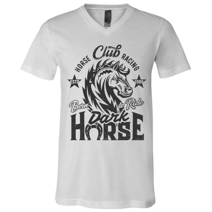 Horse Racing Club Dark Horse Born To Ride V-Neck T-Shirt