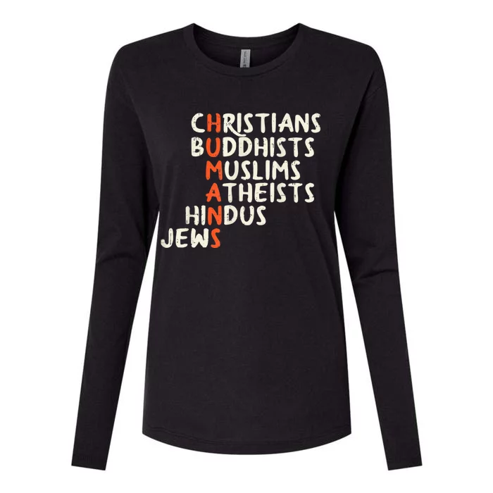 Humans Religions Christians Buddhists Muslims Women Gift Womens Cotton Relaxed Long Sleeve T-Shirt