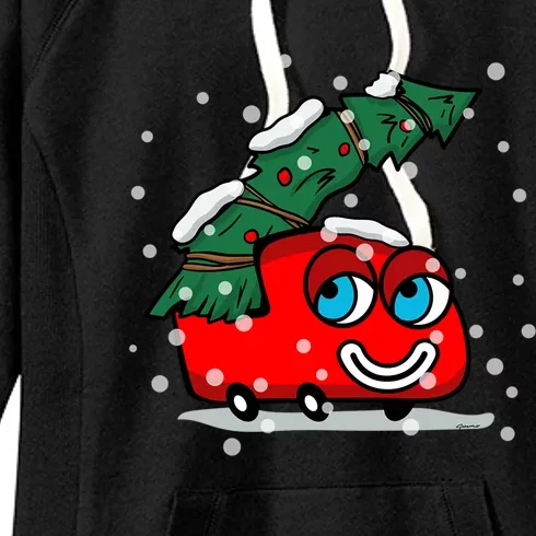 Happy Red Christmas Truck Gift Women's Fleece Hoodie