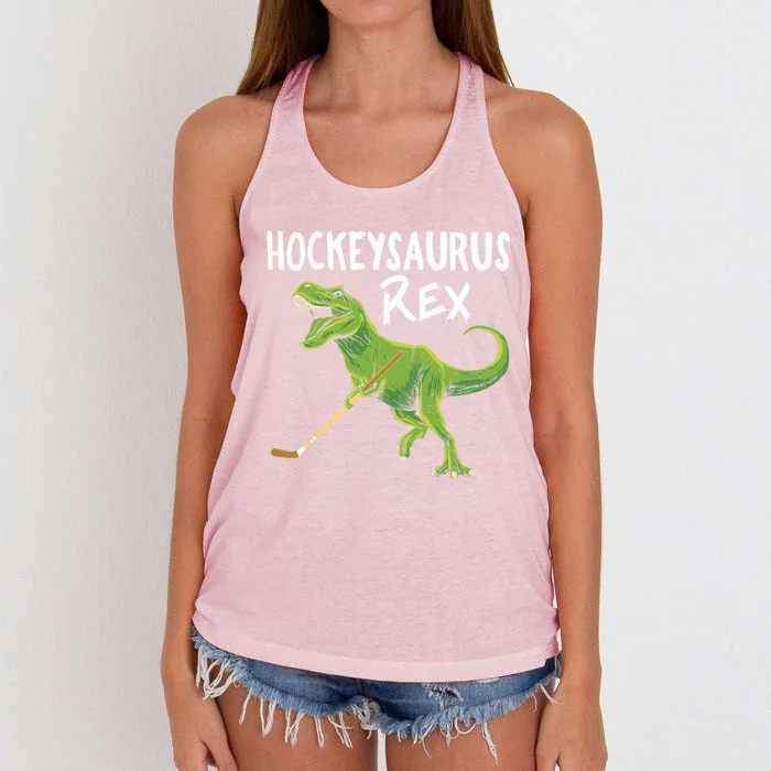 Hockeysaurus Rex Dinosaur Hockey Parent Game Day Travel Gift Great Gift Women's Knotted Racerback Tank