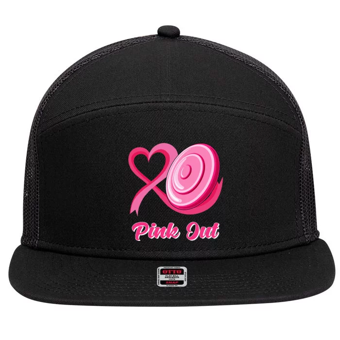 Heart Ribbon Disc Golf Pink Out Breast Cancer Awareness 7 Panel Mesh Trucker Snapback Hat