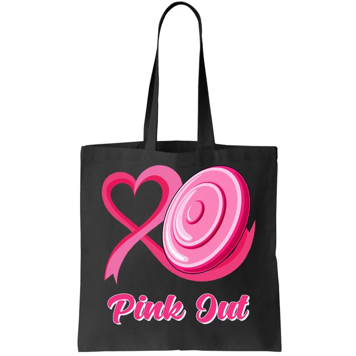 Heart Ribbon Disc Golf Pink Out Breast Cancer Awareness Tote Bag