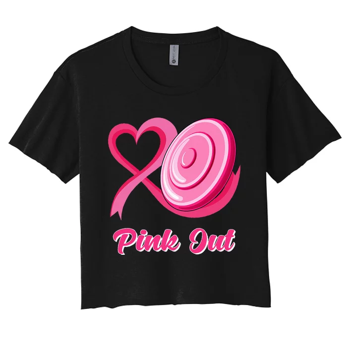 Heart Ribbon Disc Golf Pink Out Breast Cancer Awareness Women's Crop Top Tee