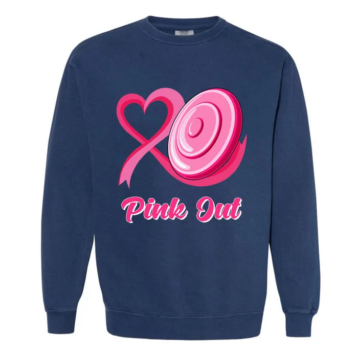 Heart Ribbon Disc Golf Pink Out Breast Cancer Awareness Garment-Dyed Sweatshirt