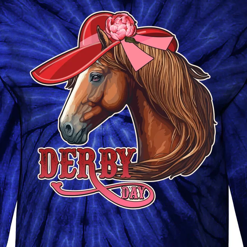 Horse Racing Derby Day Hat Horse Tie-Dye Long Sleeve Shirt