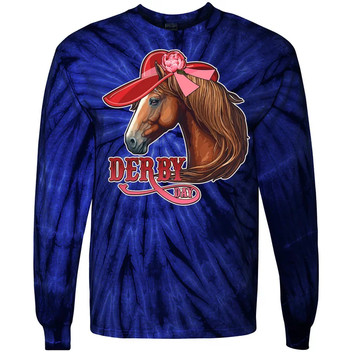 Horse Racing Derby Day Hat Horse Tie-Dye Long Sleeve Shirt