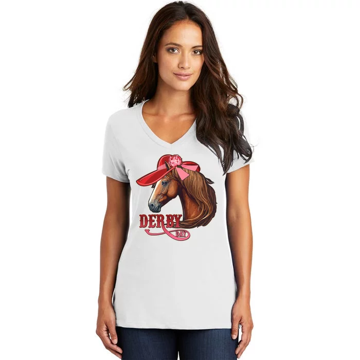 Horse Racing Derby Day Hat Horse Women's V-Neck T-Shirt