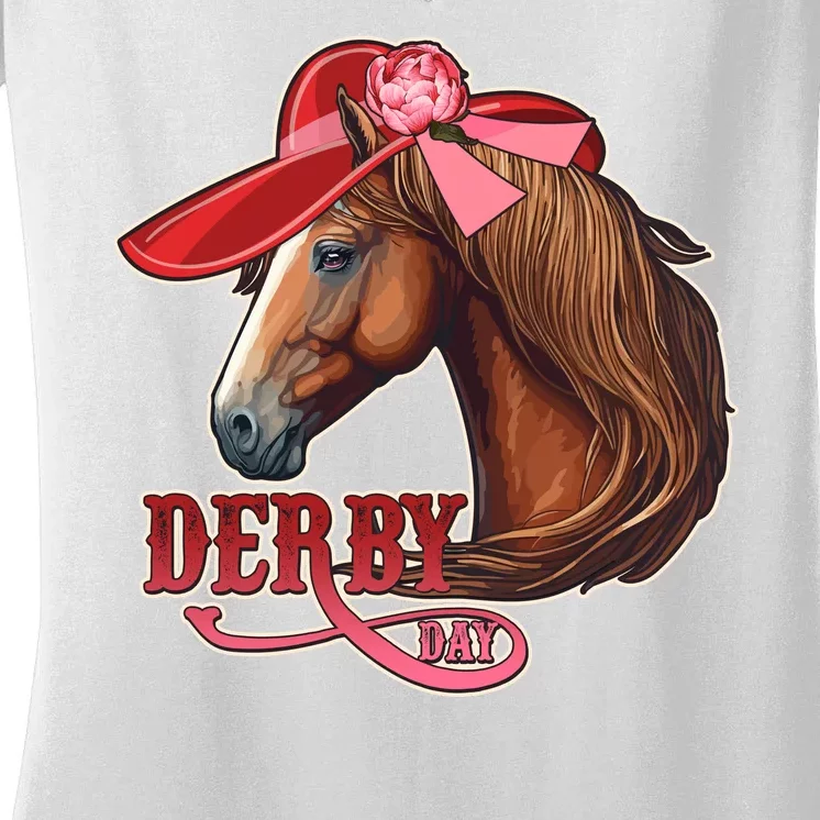 Horse Racing Derby Day Hat Horse Women's V-Neck T-Shirt