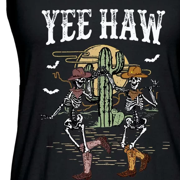 Howdy Retro Desert Dancing Skeleton Cow Boots Hat Western Ladies Essential Flowy Tank