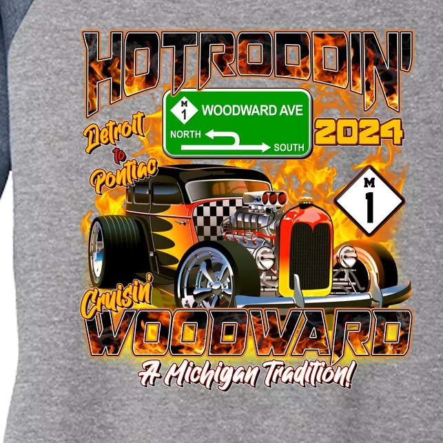 Hot Rodding Detroit To Pontiac Cruisin Woodward A Michigan Tradition Women's Tri-Blend 3/4-Sleeve Raglan Shirt