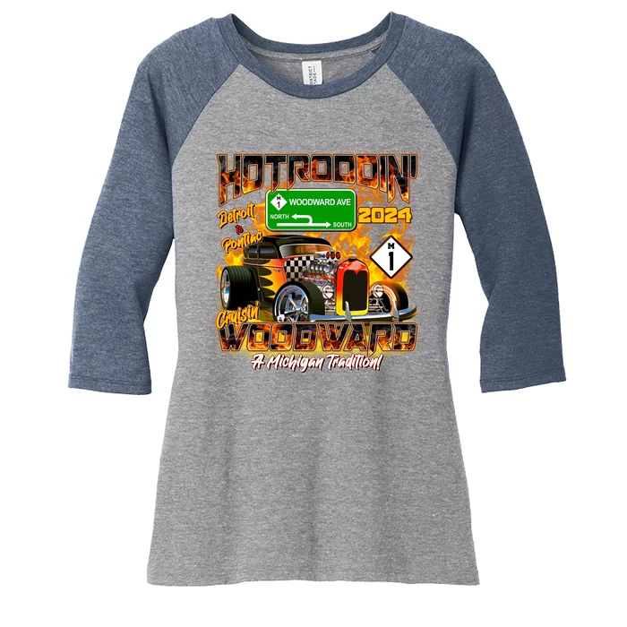 Hot Rodding Detroit To Pontiac Cruisin Woodward A Michigan Tradition Women's Tri-Blend 3/4-Sleeve Raglan Shirt