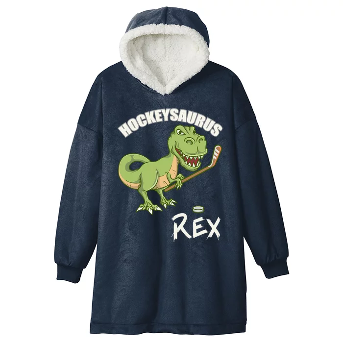 Hockeysaurus Rex Dinosaur Hockey Game Day Travel Gift Hooded Wearable Blanket