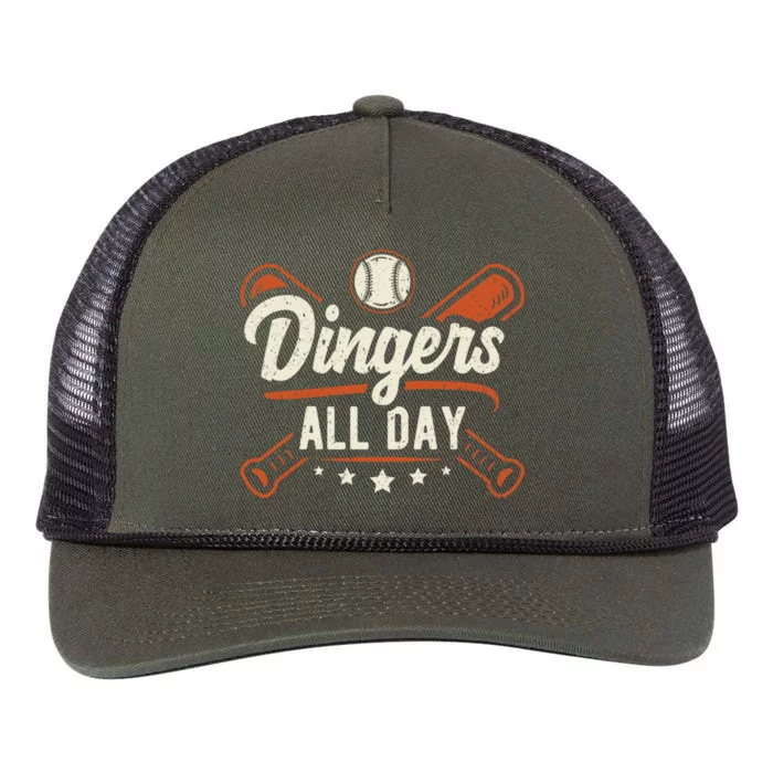 Home Runs Dingers All Day Baseball Home Run Dinger Gift Retro Rope Trucker Hat Cap