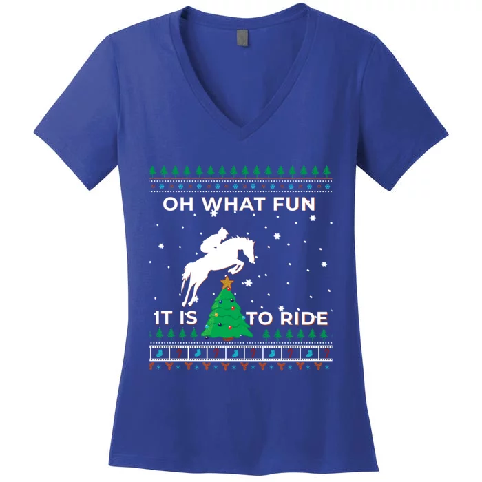 Horse Rider Equestrian Cow Ugly Christmas Sweater Jumper Funny Gift Women's V-Neck T-Shirt