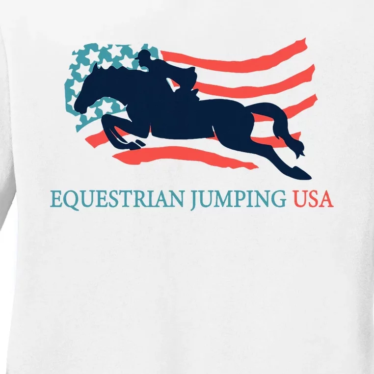 Horse Rider Equestrian Jumping Usa Team Coach American Flag Ladies Long Sleeve Shirt