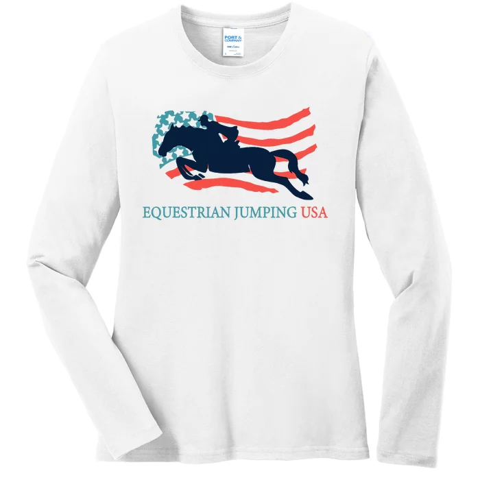 Horse Rider Equestrian Jumping Usa Team Coach American Flag Ladies Long Sleeve Shirt