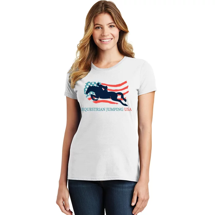 Horse Rider Equestrian Jumping Usa Team Coach American Flag Women's T-Shirt