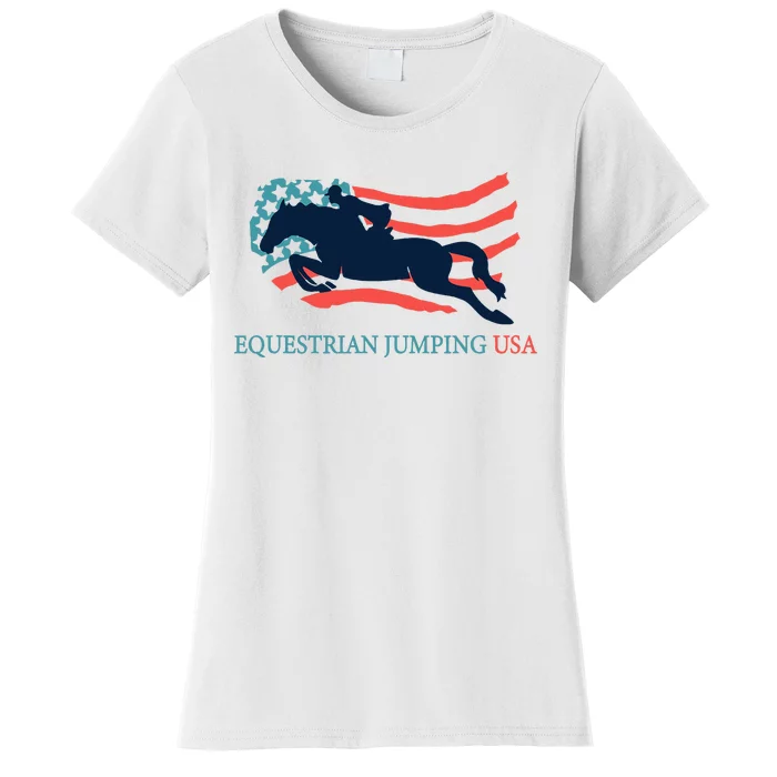 Horse Rider Equestrian Jumping Usa Team Coach American Flag Women's T-Shirt