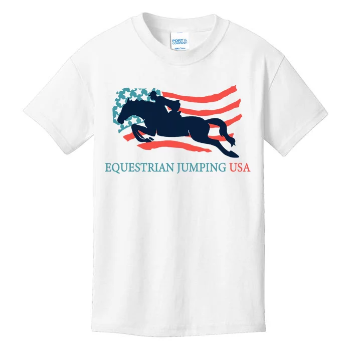 Horse Rider Equestrian Jumping Usa Team Coach American Flag Kids T-Shirt