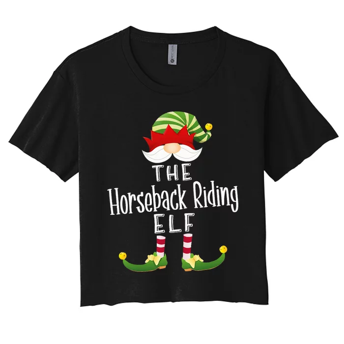 Horseback Riding Elf Group Christmas Funny Pajama Party Women's Crop Top Tee