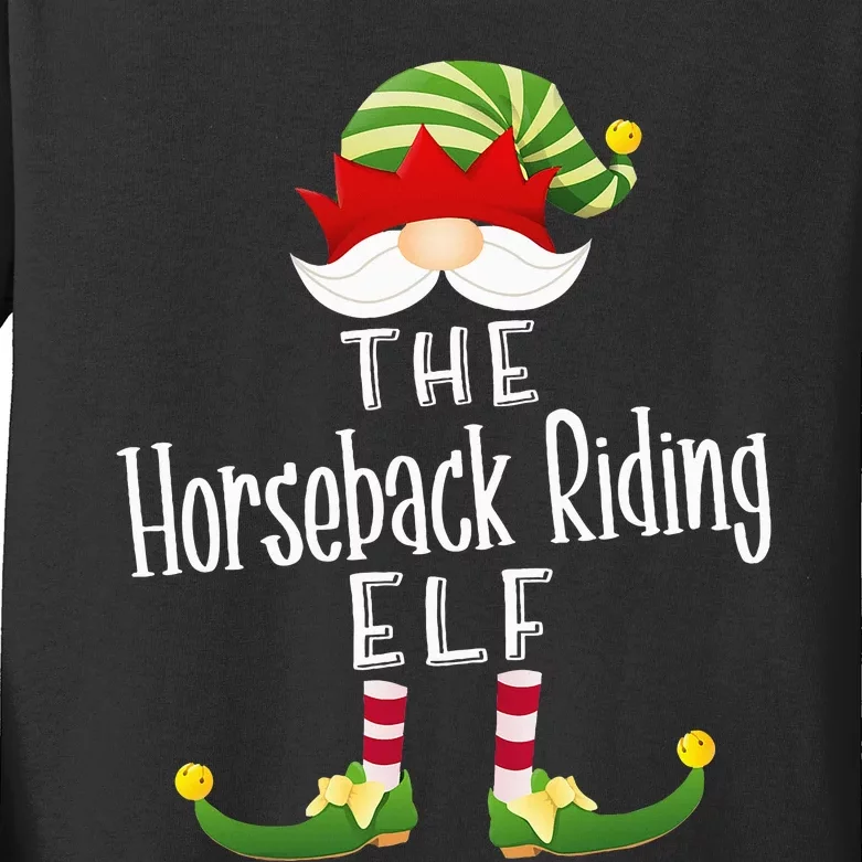 Horseback Riding Elf Group Christmas Funny Pajama Party Kids Long Sleeve Shirt