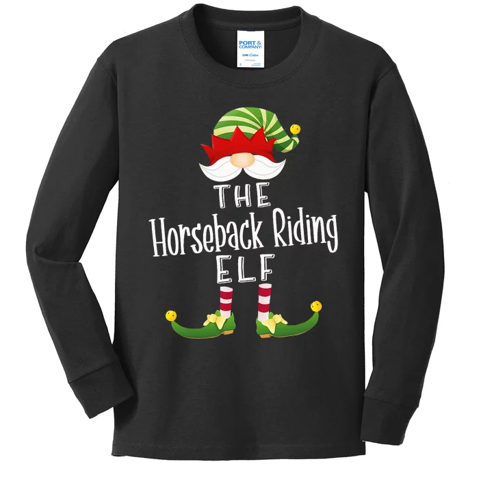 Horseback Riding Elf Group Christmas Funny Pajama Party Kids Long Sleeve Shirt