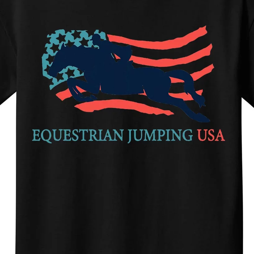 Horse Rider Equestrian Jumping Usa Team Coach American Flag Kids T-Shirt