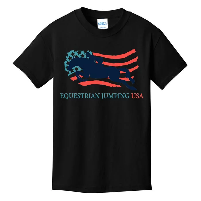 Horse Rider Equestrian Jumping Usa Team Coach American Flag Kids T-Shirt